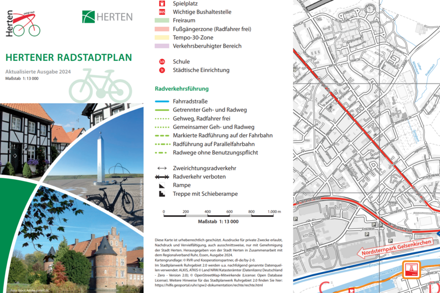 Radstadtplan Darstellung des Radstadtplans der Stadt Herten in einer neuen Auflage